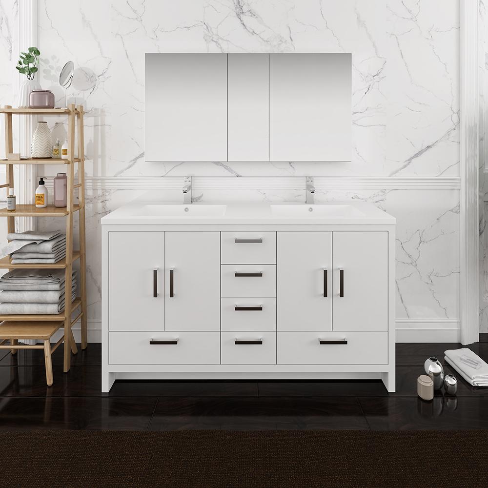 Fresca Imperia 60"Free Standing Double Sink Modern Bathroom Vanity w/ Medicine Cabinet Vanity Fresca 
