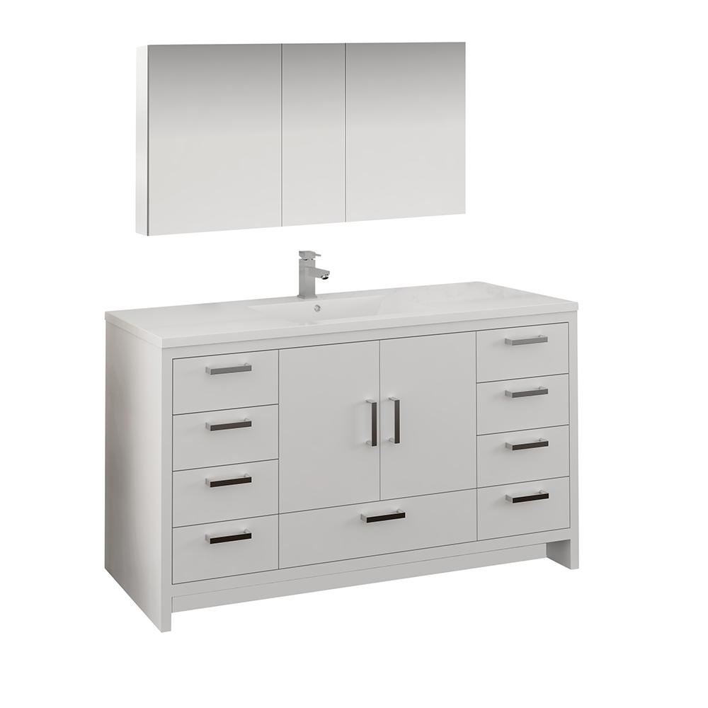 Fresca Imperia 60" Free Standing Single Sink Modern Bathroom Vanity w/ Medicine Cabinet Vanity Fresca Glossy White 