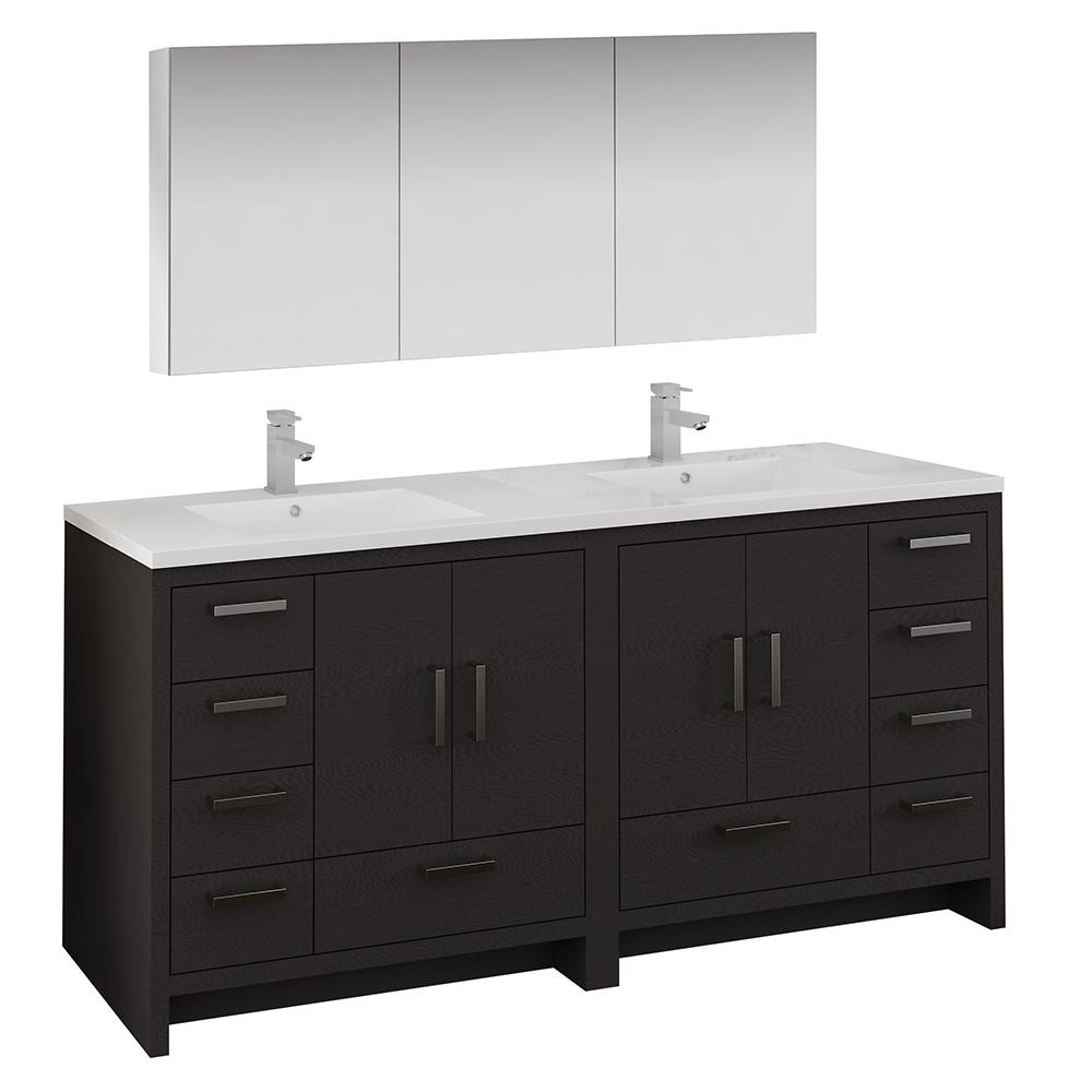 Fresca Imperia 72" Free Standing Double Sink Modern Bathroom Vanity w/ Medicine Cabinet Vanity Fresca Dark Gray Oak 