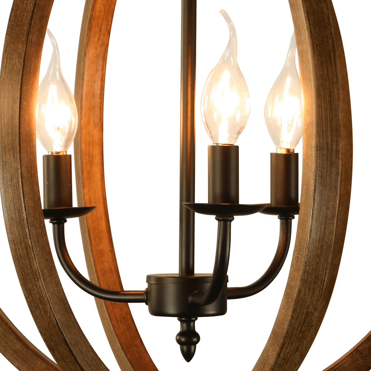 Karlis Rustic Globe Chandelier Light (3-Bulb) Round, Contemporary Steel Design with Wood Pattern Finish | Classic Home, Entryway, and Foyer Décor Chandeliers Canyon Home 