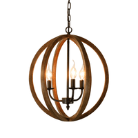 Thumbnail for Karlis Rustic Globe Chandelier Light (3-Bulb) Round, Contemporary Steel Design with Wood Pattern Finish | Classic Home, Entryway, and Foyer Décor Chandeliers Canyon Home 
