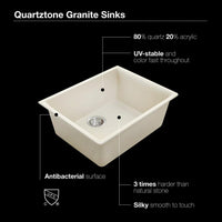 Thumbnail for Houzer MIDNITE Quartztone Series Granite Undermount Single Bowl Kitchen Sink, Black Kitchen Sink - Undermount Houzer 