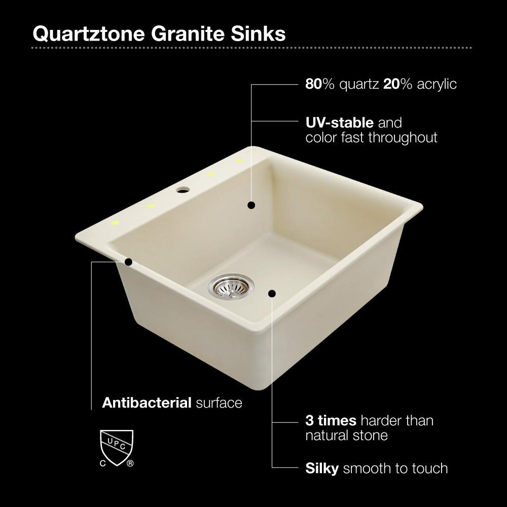 Houzer Quartztone Series Granite Topmount Single Bowl Kitchen Sink, White Kitchen Sink - Topmount Houzer 