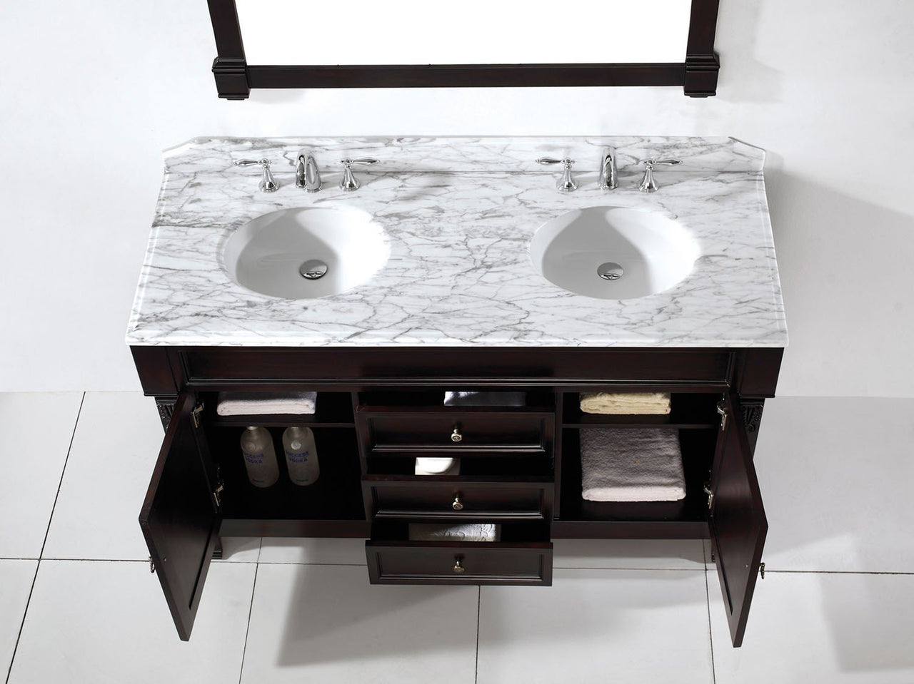 Virtu USA Huntshire 60" Double Round Sink Dark Walnut Top Vanity in Dark Walnut with Mirror Vanity Virtu USA 