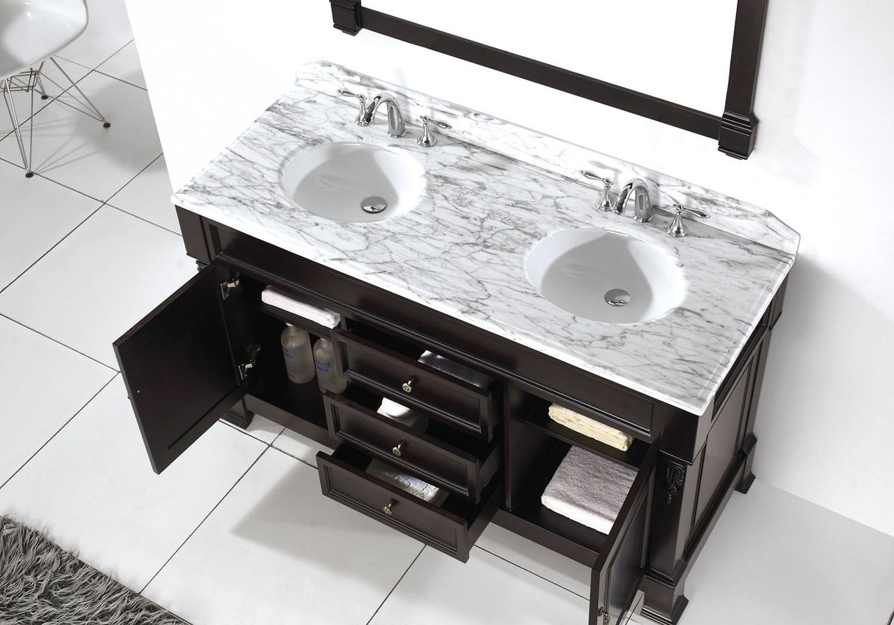 Virtu USA Huntshire 60" Double Round Sink Dark Walnut Top Vanity in Dark Walnut with Mirror Vanity Virtu USA 