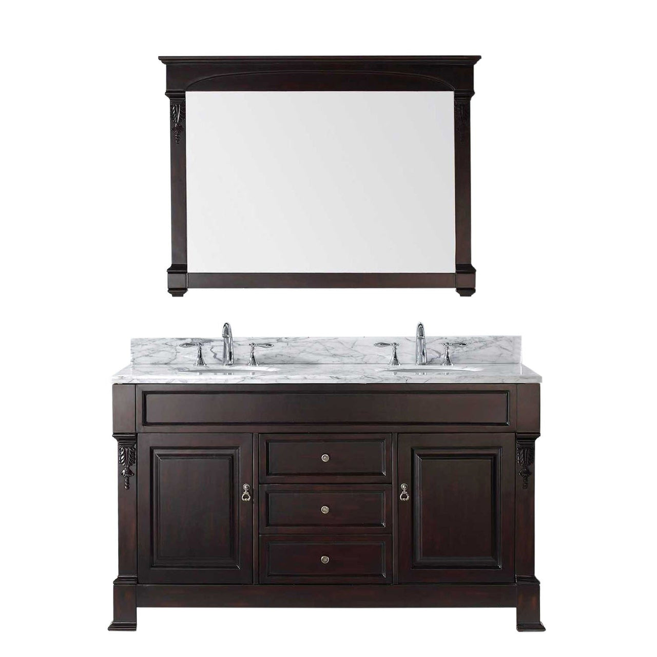 Virtu USA Huntshire 60" Double Round Sink Dark Walnut Top Vanity in Dark Walnut with Mirror Vanity Virtu USA 