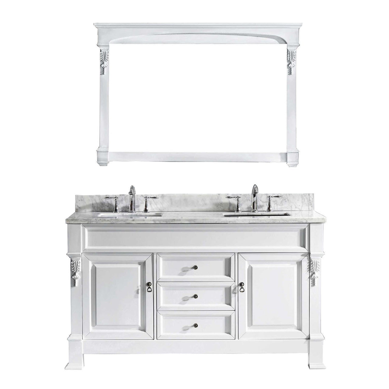 Virtu USA Huntshire 60" Double Square Sink White Top Vanity in White with Mirror Vanity Virtu USA 