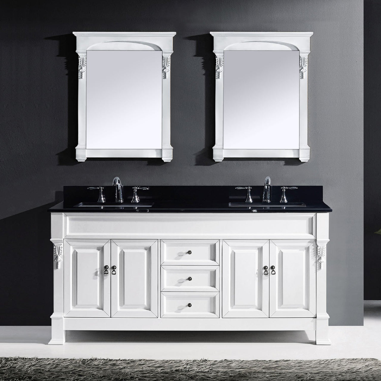 Virtu USA Huntshire 72" Double Square Sink White Top Vanity with Mirrors Vanity Virtu USA 