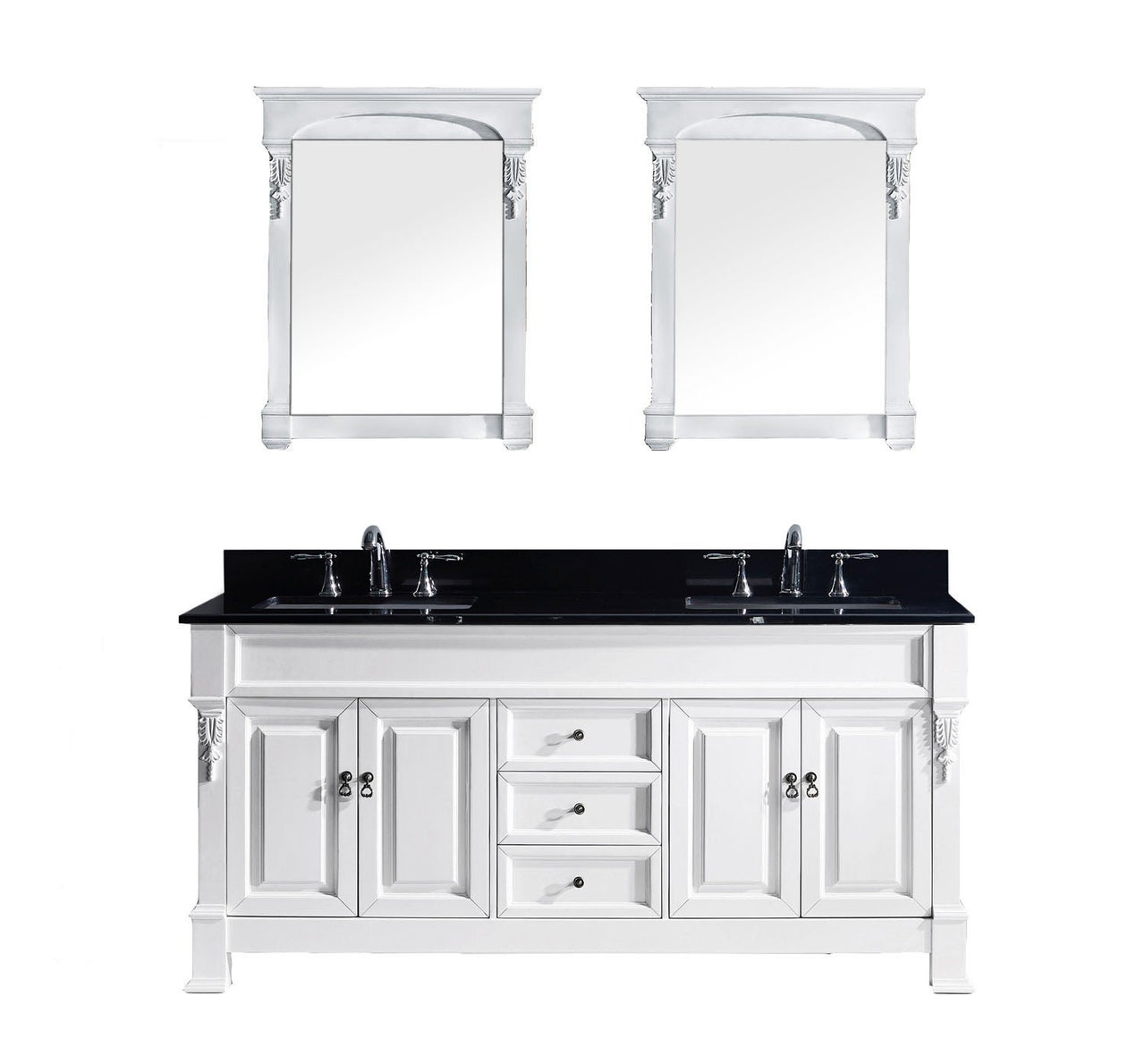 Virtu USA Huntshire 72" Double Square Sink White Top Vanity with Mirrors Vanity Virtu USA 