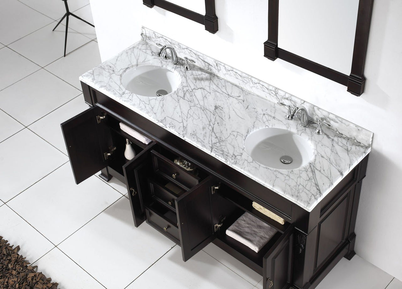 Virtu USA Huntshire 72" Double Round Sink Dark Walnut Top Vanity in Dark Walnut with Mirrors Vanity Virtu USA 
