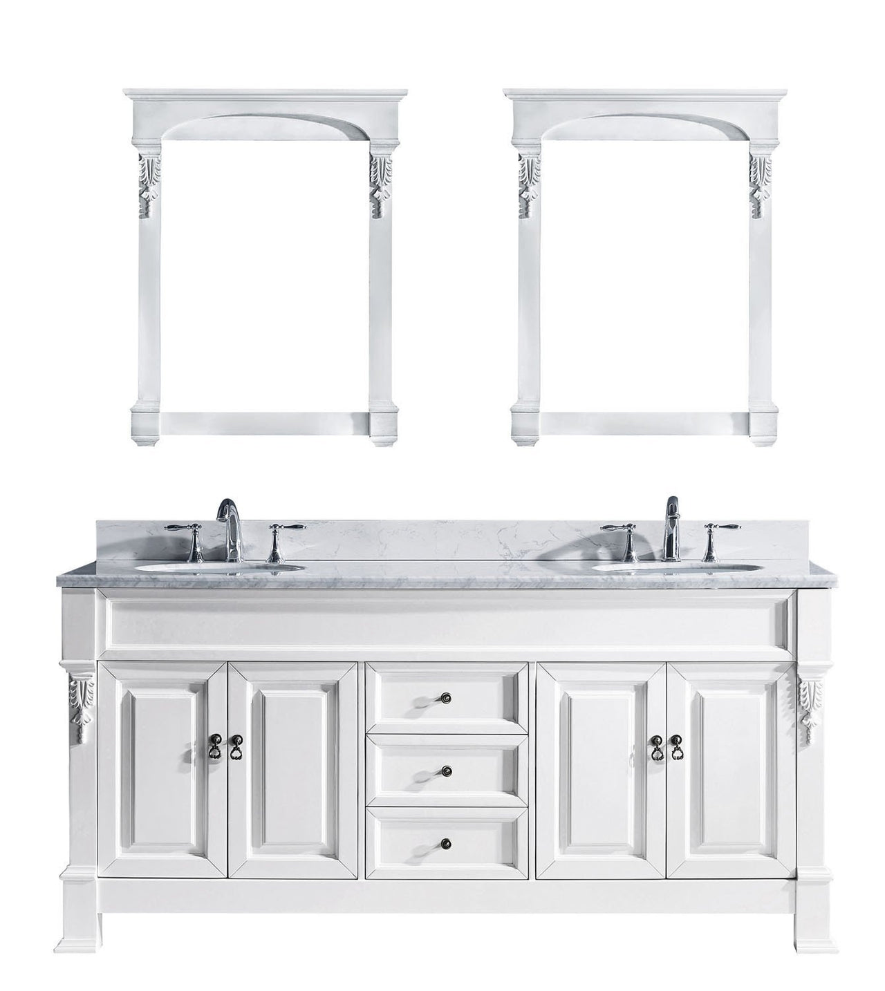 Virtu USA Huntshire 72" Double Round Sink White Top Vanity in White with Mirrors Vanity Virtu USA 