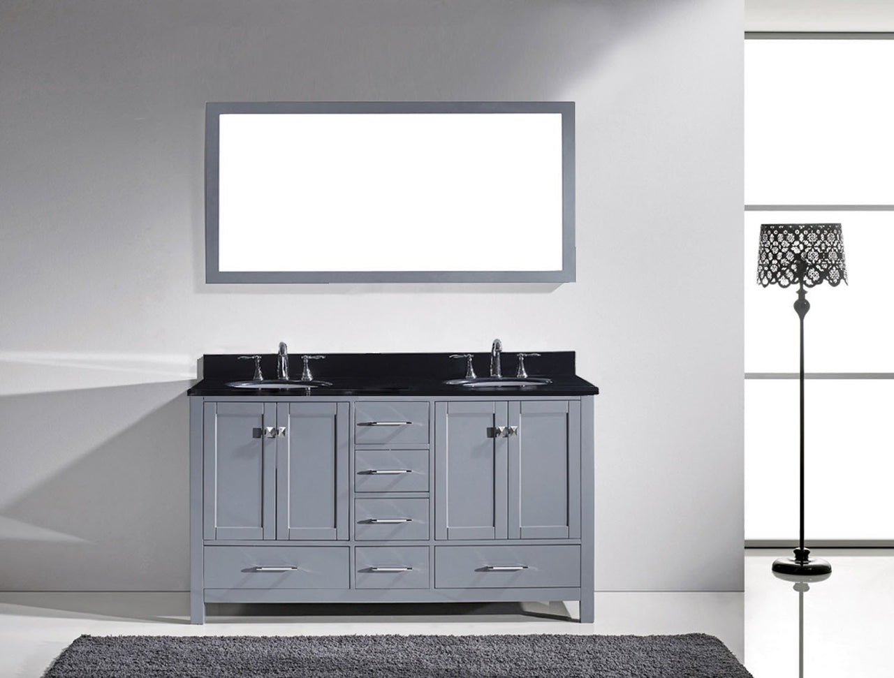 Virtu USA Caroline Avenue 60" Double Round Sink Grey Top Vanity in Grey with Mirror Vanity Virtu USA 