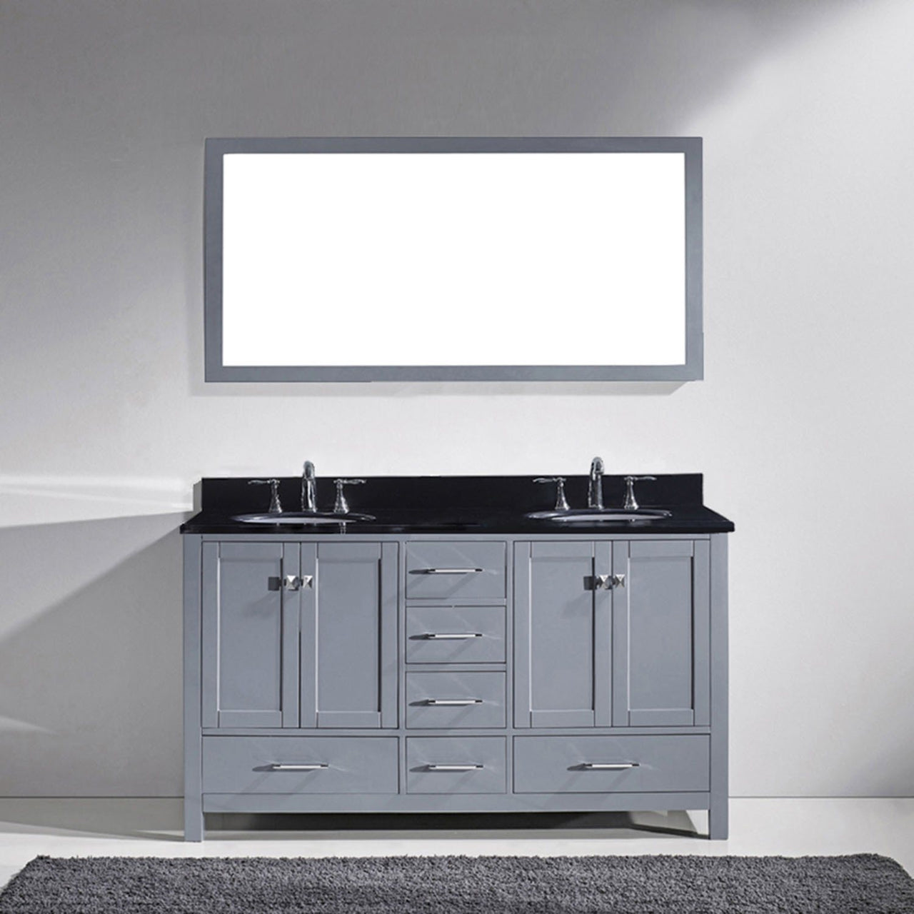 Virtu USA Caroline Avenue 60" Double Round Sink Grey Top Vanity in Grey with Mirror Vanity Virtu USA 