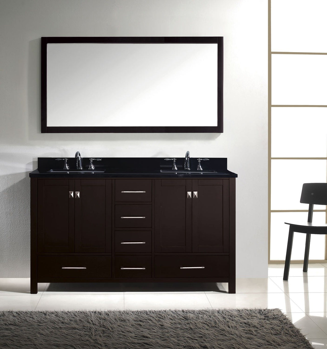 Virtu USA Caroline Avenue 60" Double Square Sink Espresso Top Vanity in Espresso with Mirror Vanity Virtu USA 