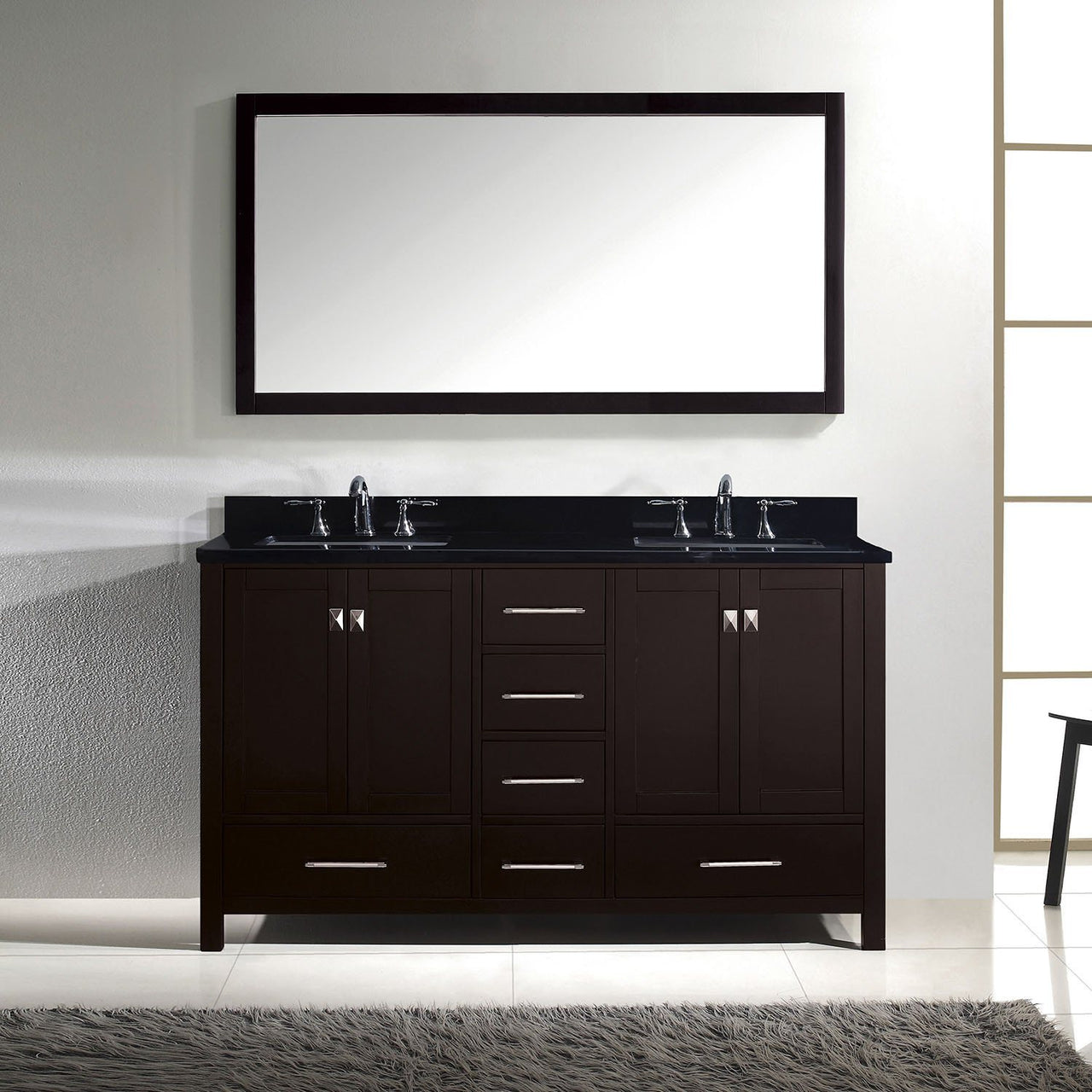 Virtu USA Caroline Avenue 60" Double Square Sink Espresso Top Vanity in Espresso with Mirror Vanity Virtu USA 