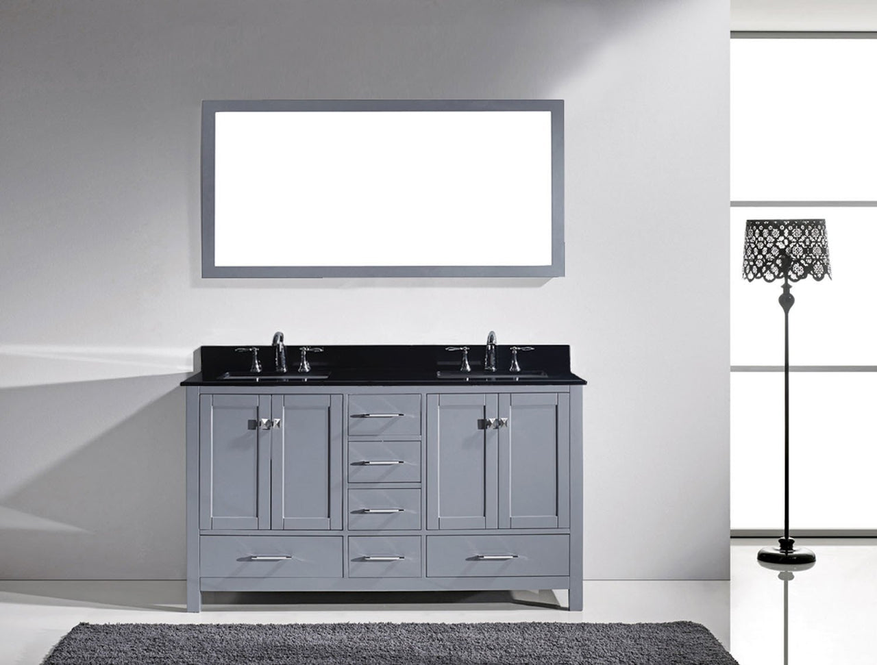 Virtu USA Caroline Avenue 60" Double Square Sink Grey Top with Mirror Vanity Virtu USA 