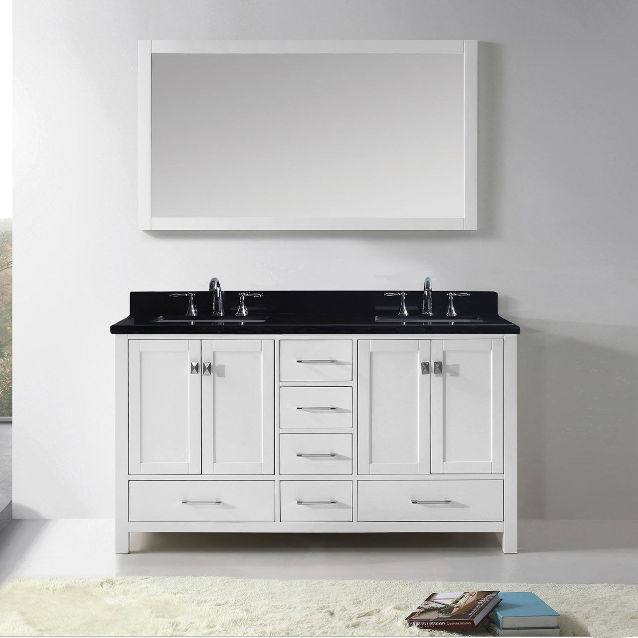 Virtu USA Caroline Avenue 60" Double Square Sink White Top with Mirror Vanity Virtu USA 