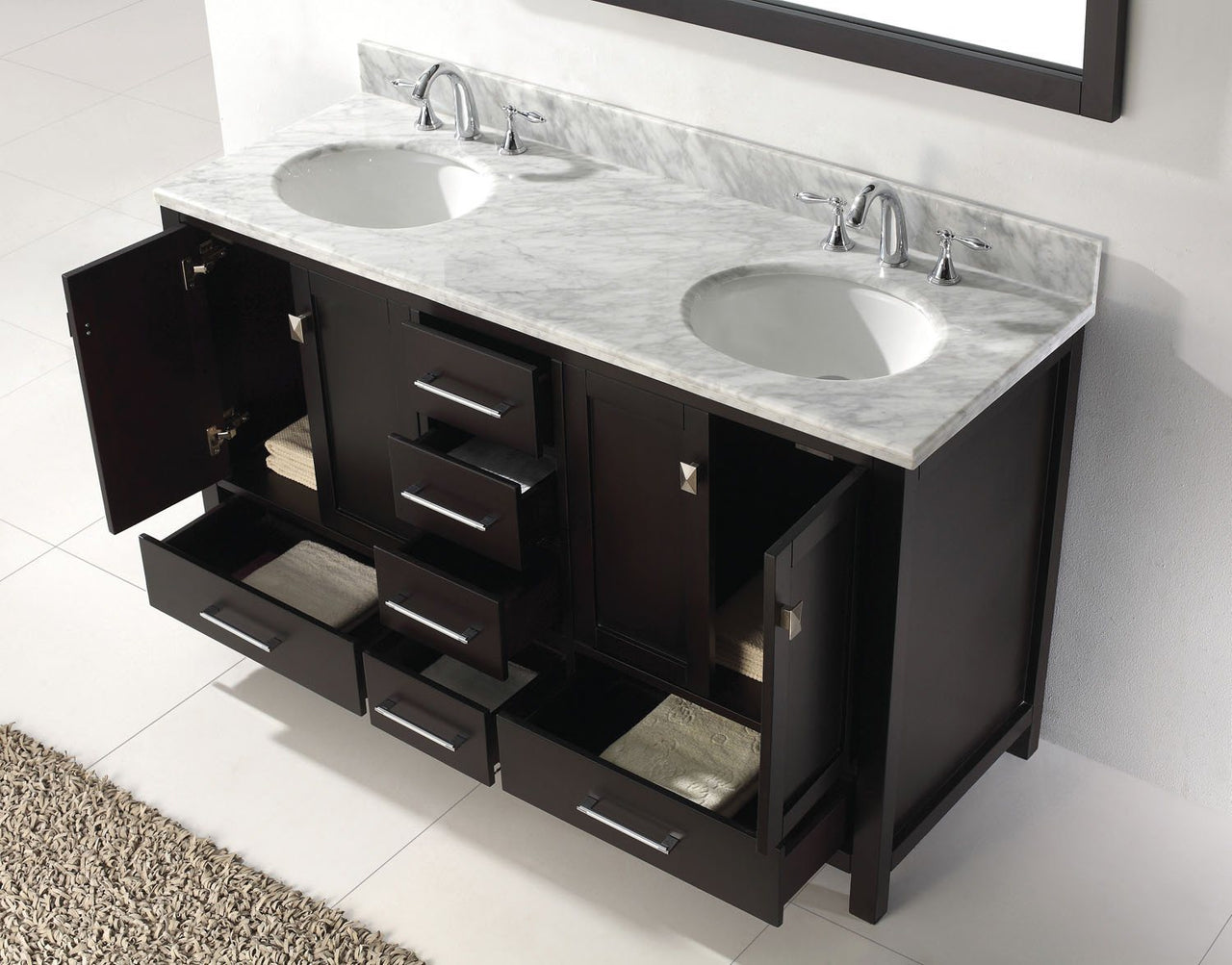 Virtu USA Caroline Avenue 60" Double Round Sink Espresso Top Vanity in Espresso with Mirror Vanity Virtu USA 