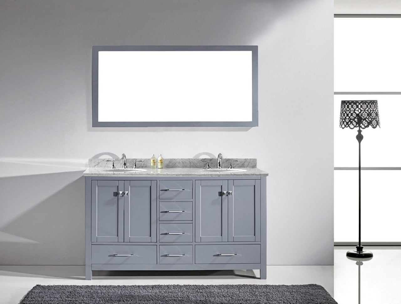 Virtu USA Caroline Avenue 60" Double Round Sink Grey Top Vanity in Grey with Mirror Vanity Virtu USA 
