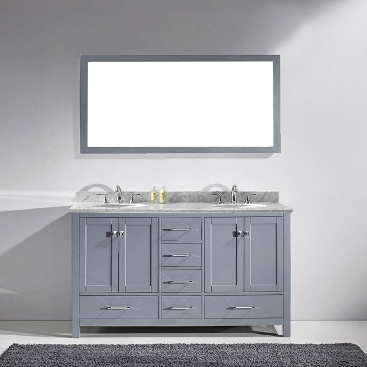 Virtu USA Caroline Avenue 60" Double Round Sink Grey Top Vanity in Grey with Mirror Vanity Virtu USA 