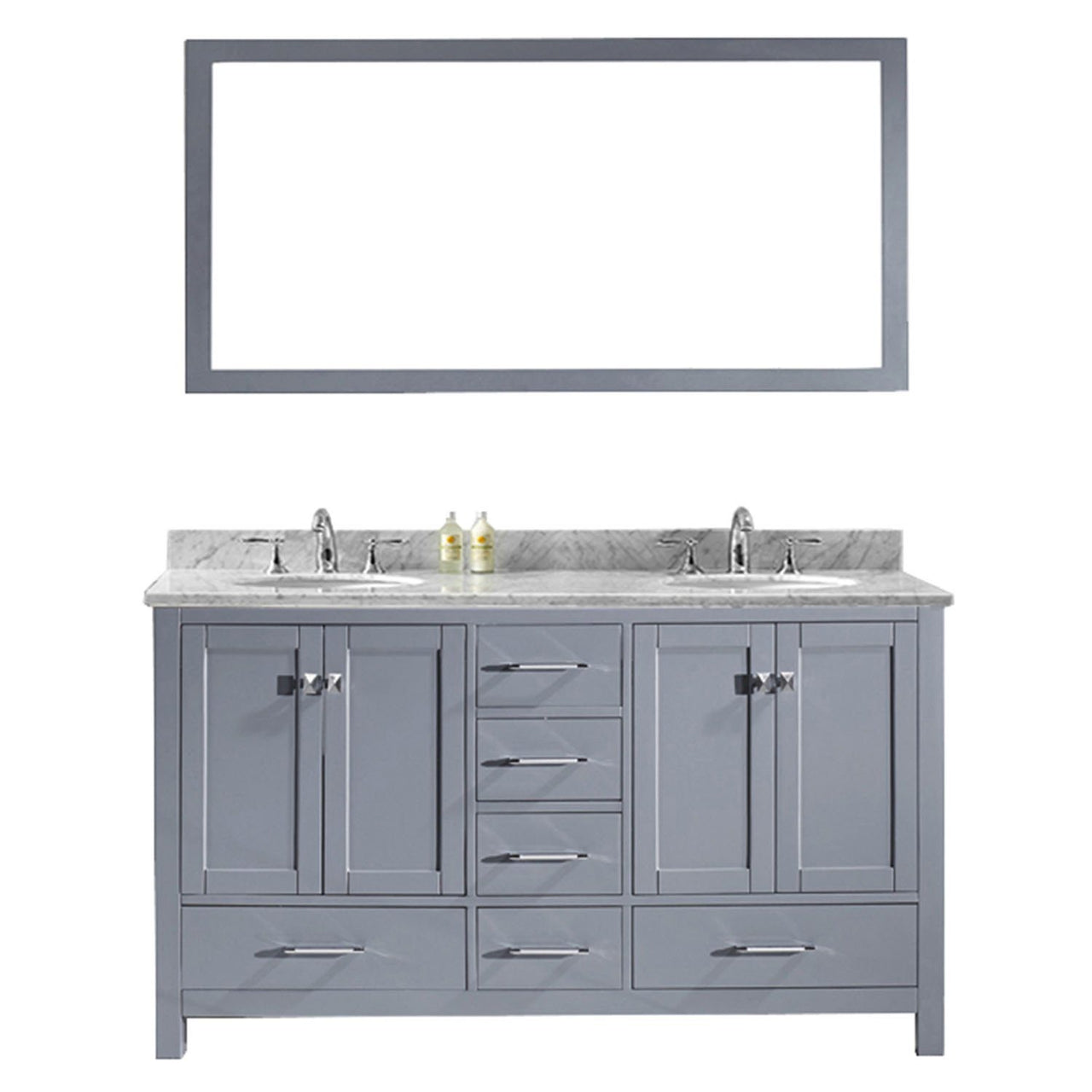 Virtu USA Caroline Avenue 60" Double Round Sink Grey Top Vanity in Grey with Mirror Vanity Virtu USA 