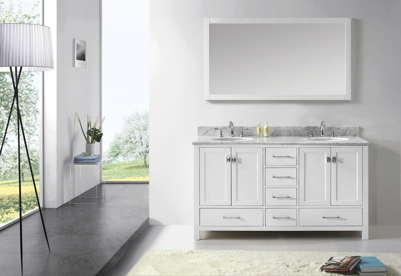 Virtu USA Caroline Avenue 60" Double Round Sink White Top Vanity in White with Mirror Vanity Virtu USA 