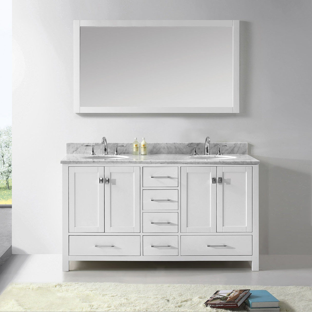 Virtu USA Caroline Avenue 60" Double Round Sink White Top Vanity in White with Mirror Vanity Virtu USA 