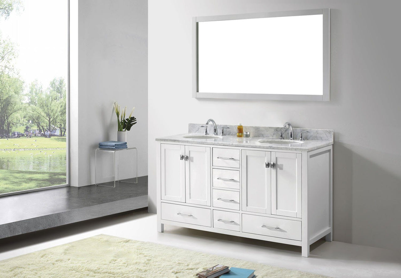 Virtu USA Caroline Avenue 60" Double Round Sink White Top Vanity in White with Mirror Vanity Virtu USA 