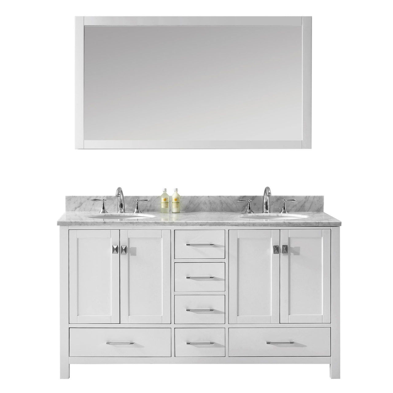 Virtu USA Caroline Avenue 60" Double Round Sink White Top Vanity in White with Mirror Vanity Virtu USA 