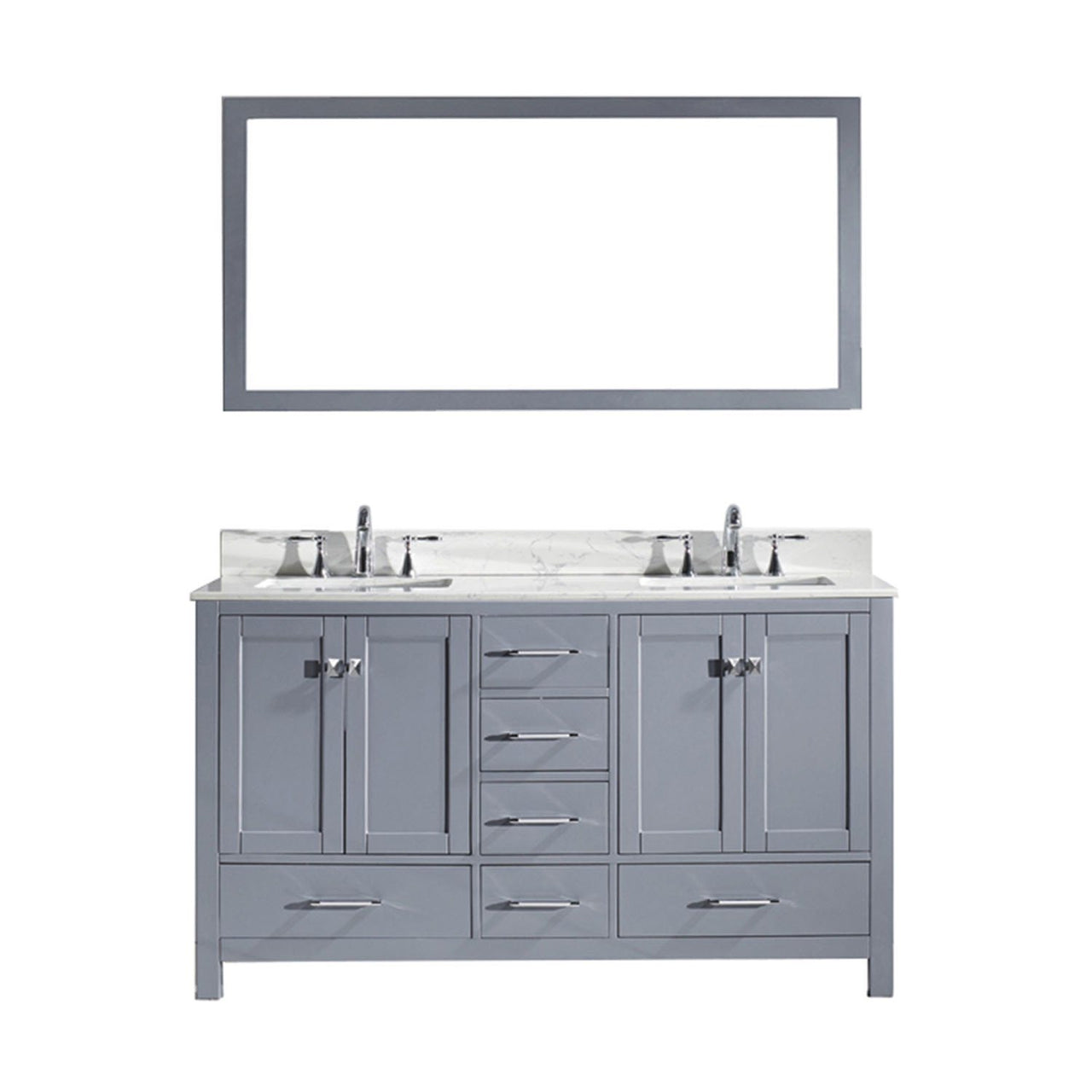 Virtu USA Caroline Avenue 60" Double Square Sink Grey Top Vanity in Grey with Mirror Vanity Virtu USA 