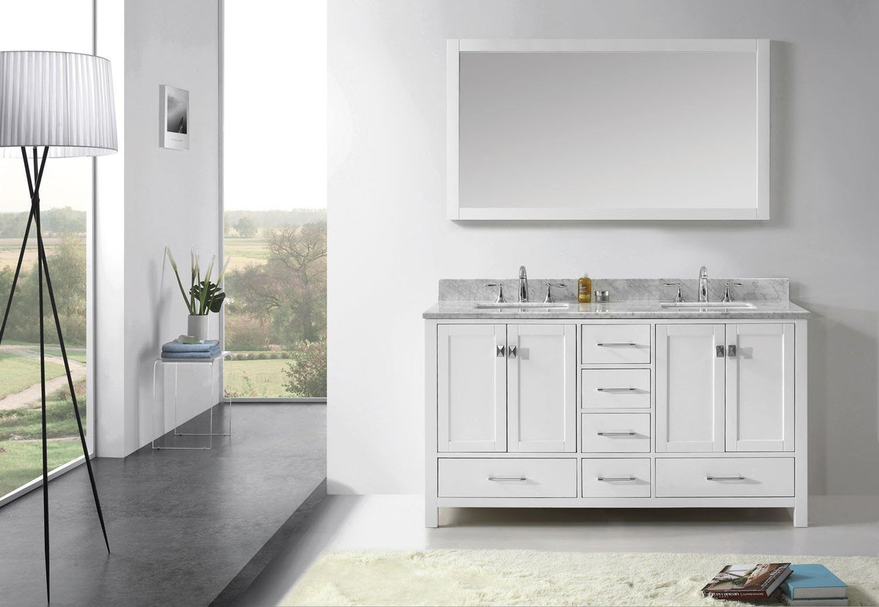 Virtu USA Caroline Avenue 60" Double Square Sink White Top Vanity in White with Mirror Vanity Virtu USA 
