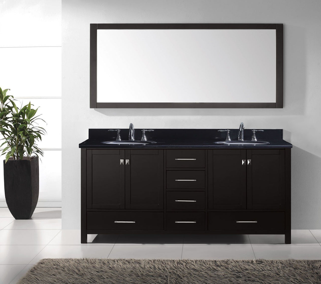 Virtu USA Caroline Avenue 72" Double Round Sink Espresso Top with Mirror Vanity Virtu USA 