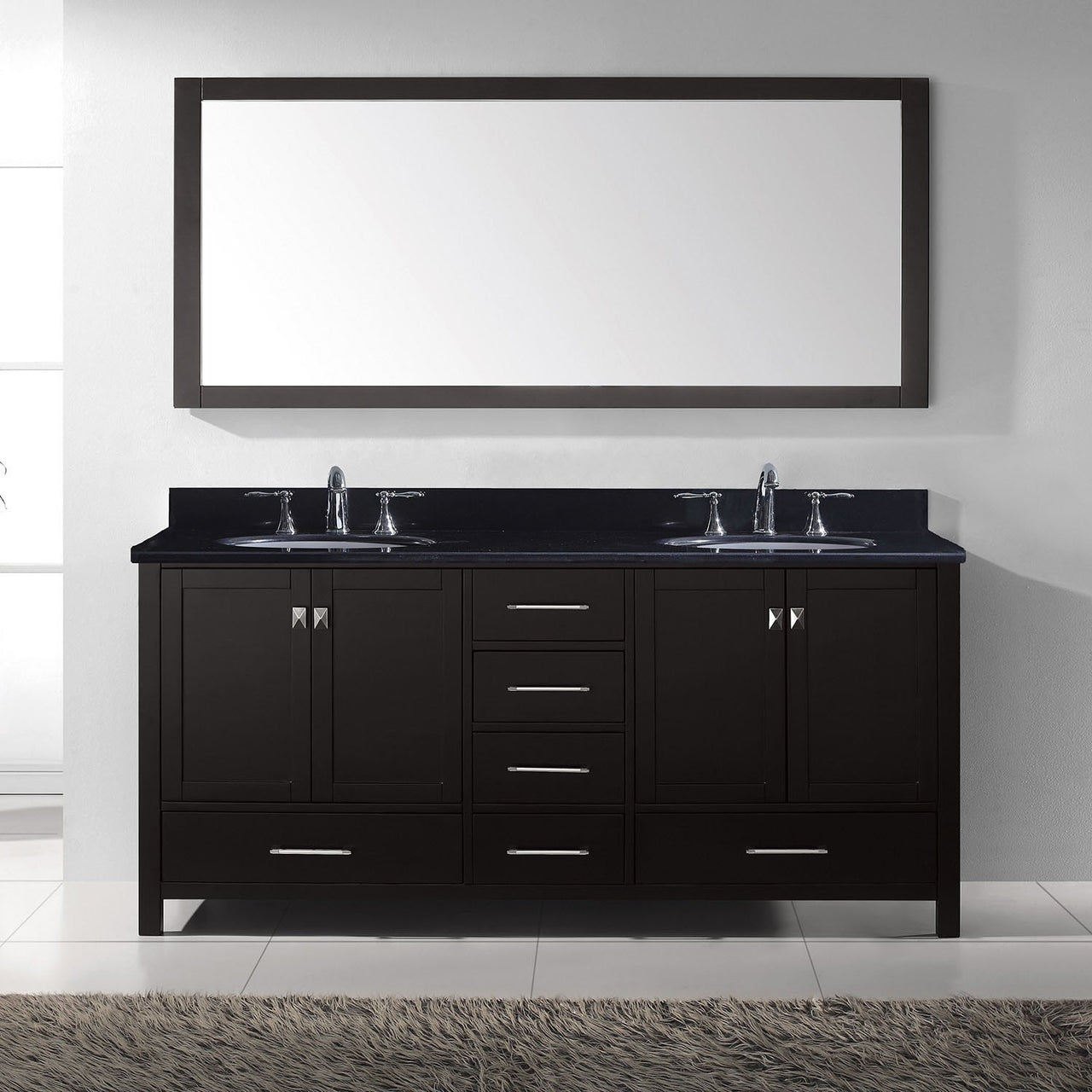 Virtu USA Caroline Avenue 72" Double Round Sink Espresso Top with Mirror Vanity Virtu USA 