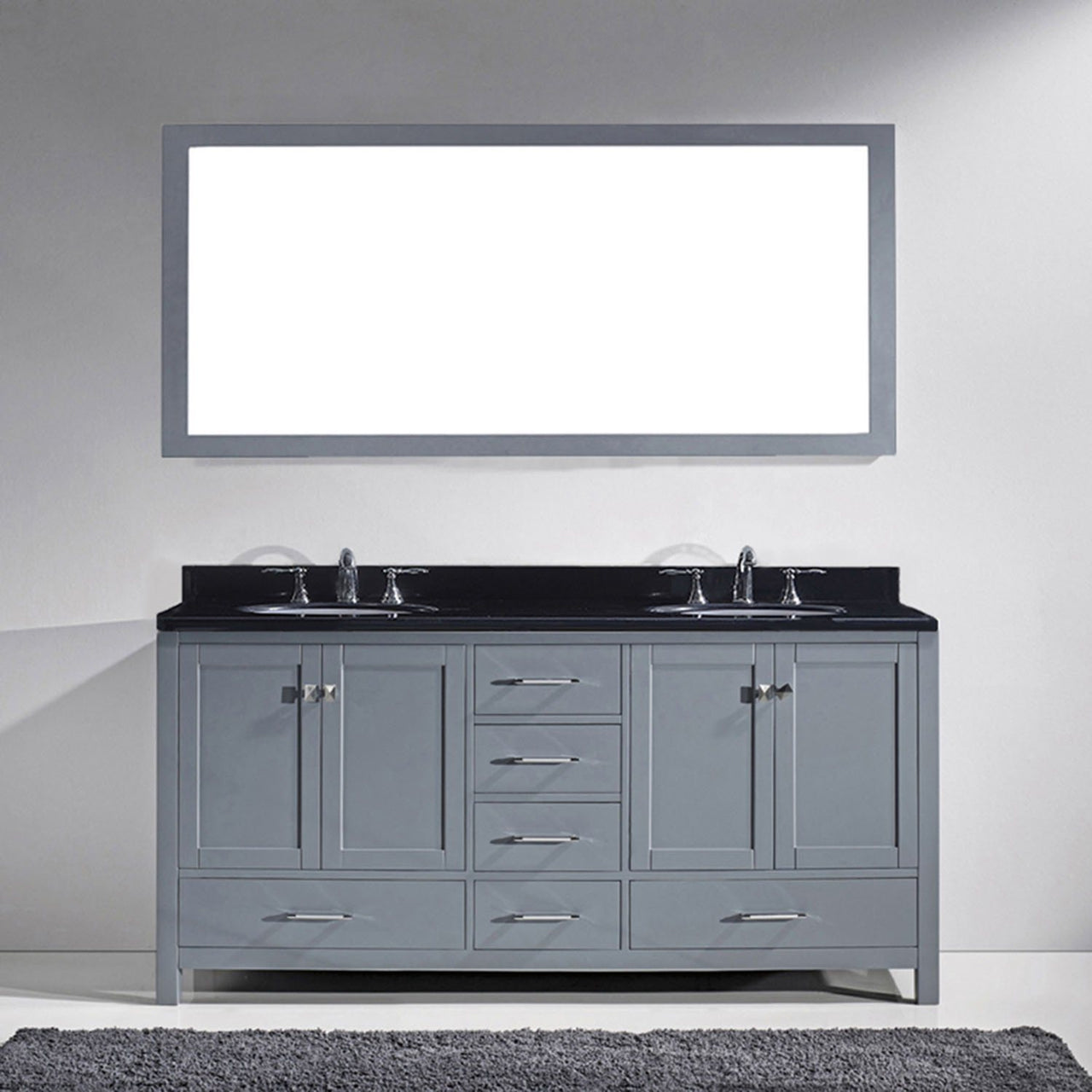 Virtu USA Caroline Avenue 72" Double Round Sink Grey Top Vanity in Grey with Mirror Vanity Virtu USA 