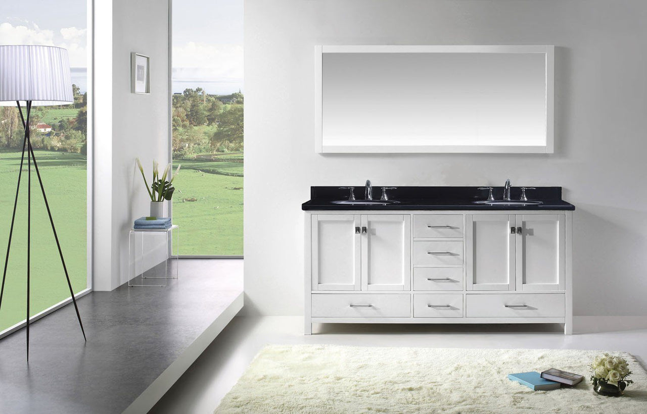 Virtu USA Caroline Avenue 72" Double Round Sink White Top Vanity in White with Mirror Vanity Virtu USA 