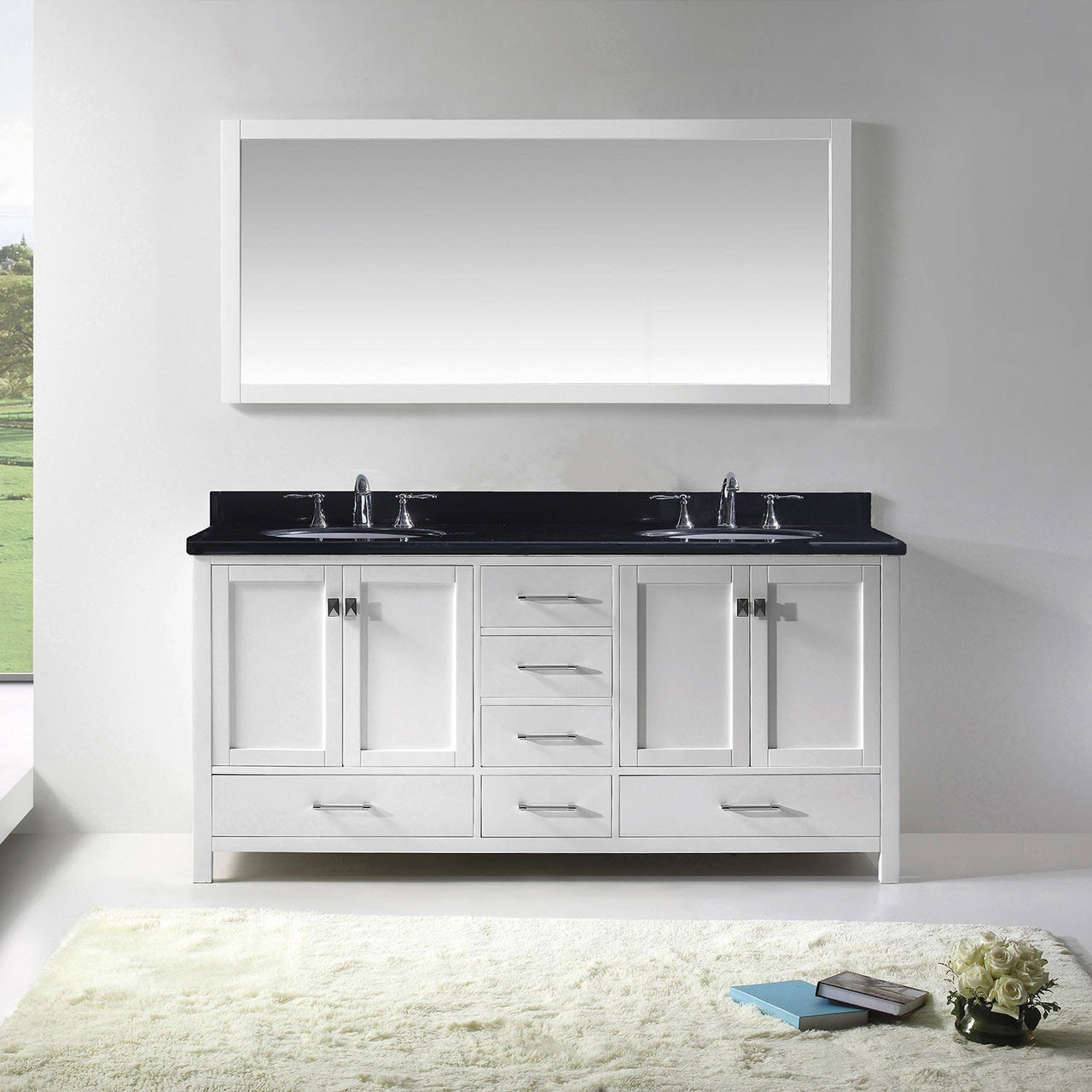 Virtu USA Caroline Avenue 72" Double Round Sink White Top Vanity in White with Mirror Vanity Virtu USA 