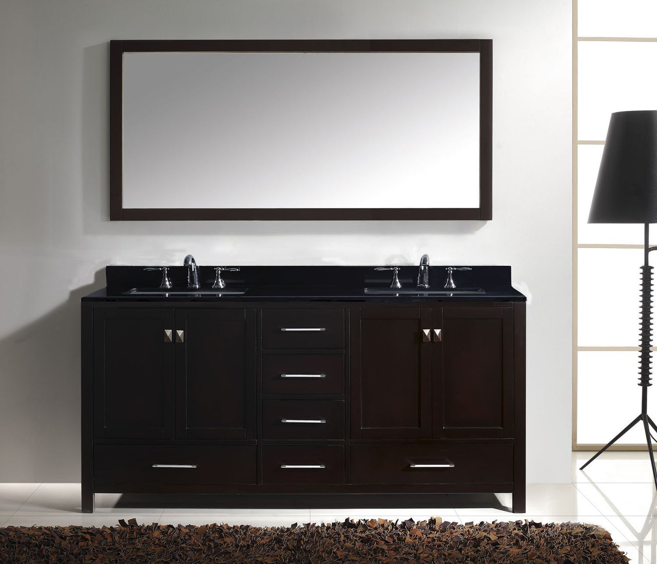 Virtu USA Caroline Avenue 72" Double Square Sink Espresso Top in Espresso with Mirror Vanity Virtu USA 