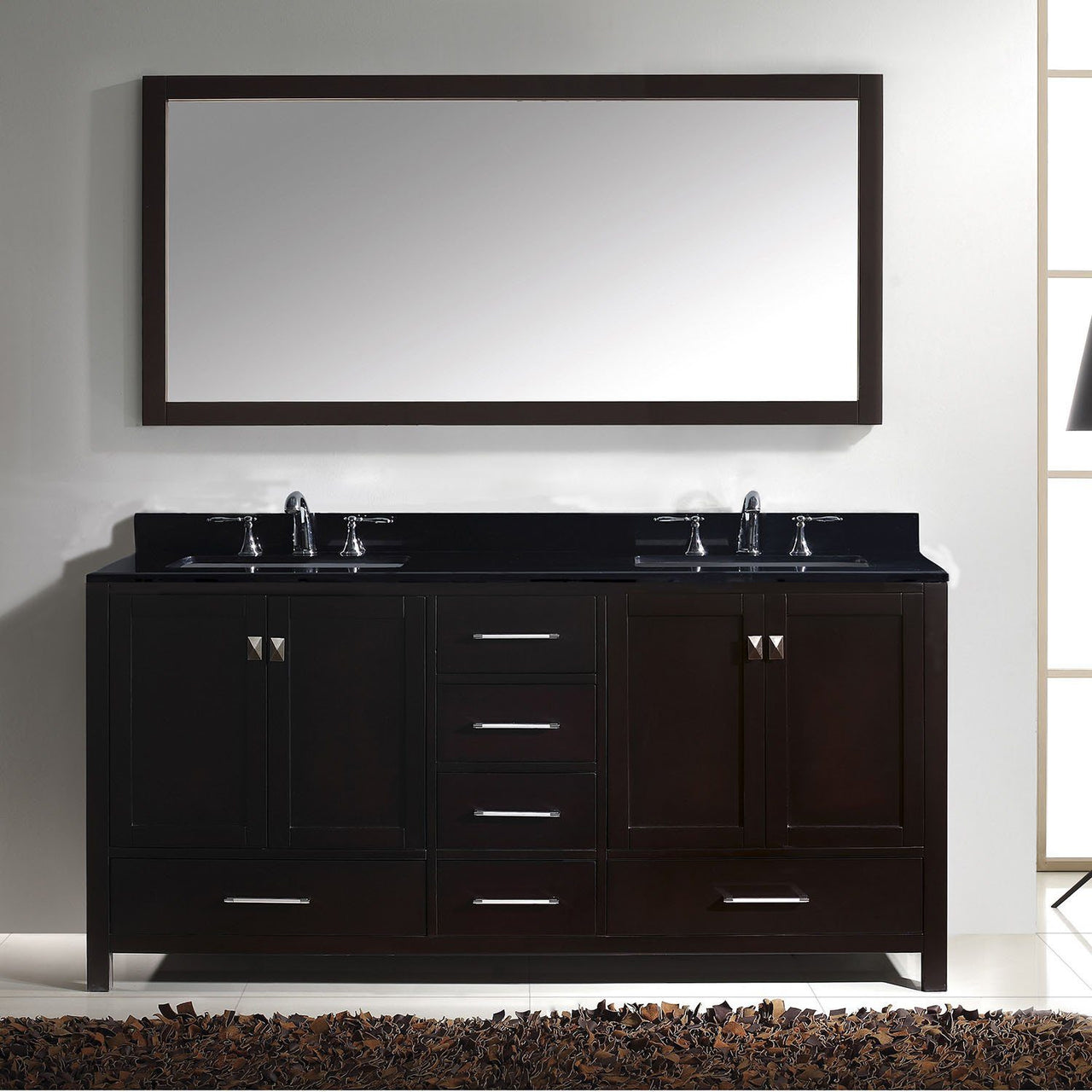 Virtu USA Caroline Avenue 72" Double Square Sink Espresso Top in Espresso with Mirror Vanity Virtu USA 