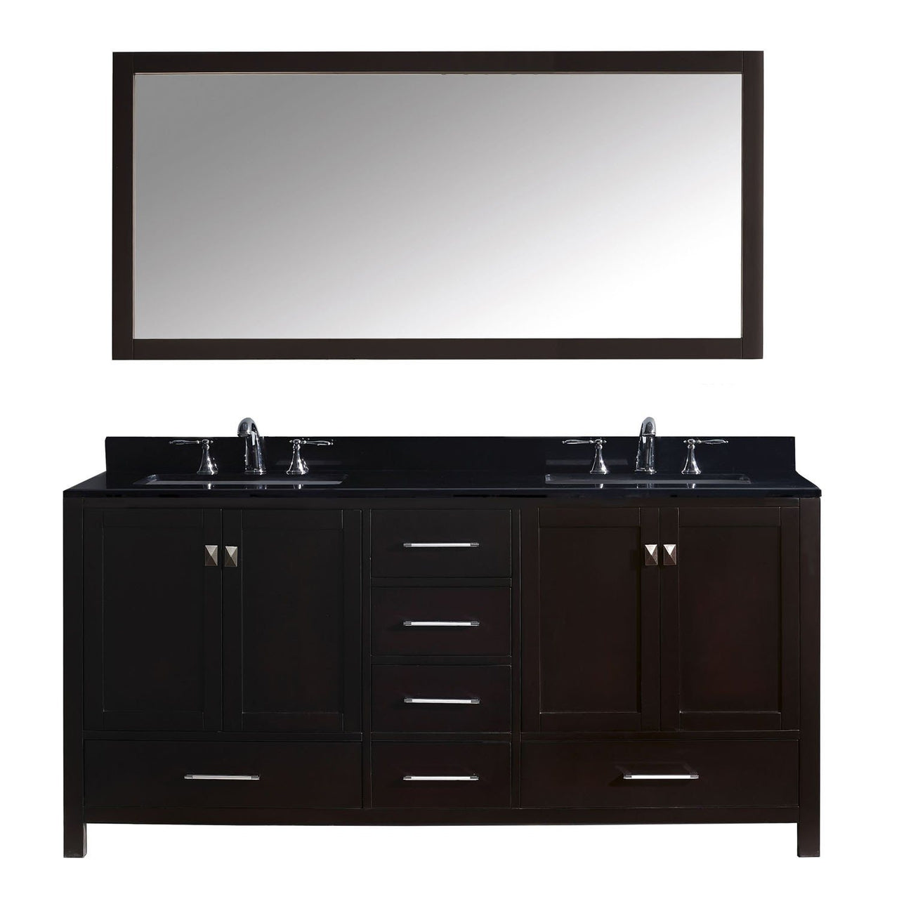 Virtu USA Caroline Avenue 72" Double Square Sink Espresso Top in Espresso with Mirror Vanity Virtu USA 