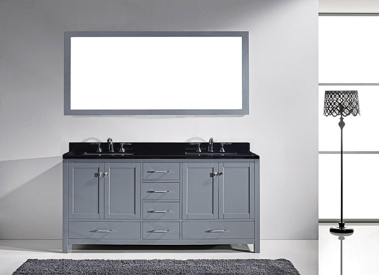 Virtu USA Caroline Avenue 72" Double Square Sink Grey Top Vanity in Grey with Mirror Vanity Virtu USA 