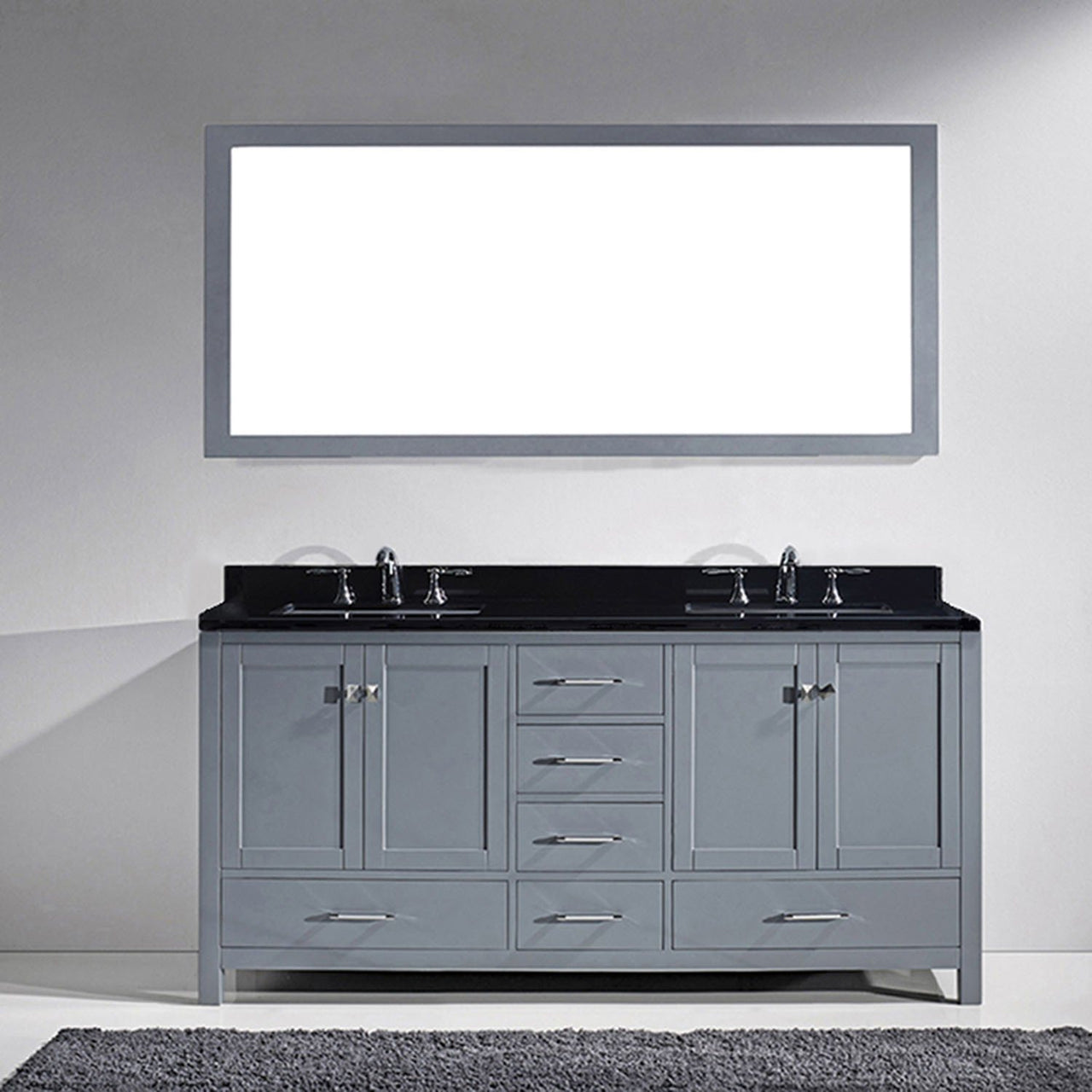Virtu USA Caroline Avenue 72" Double Square Sink Grey Top Vanity in Grey with Mirror Vanity Virtu USA 