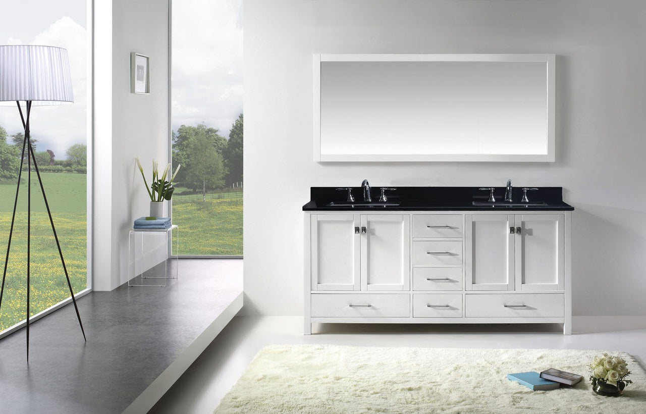 Virtu USA Caroline Avenue 72" Double Square Sink White Top Vanity in White with Mirror Vanity Virtu USA 