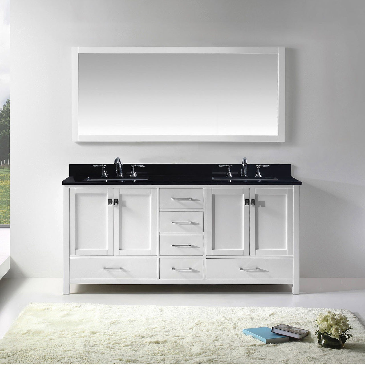 Virtu USA Caroline Avenue 72" Double Square Sink White Top Vanity in White with Mirror Vanity Virtu USA 