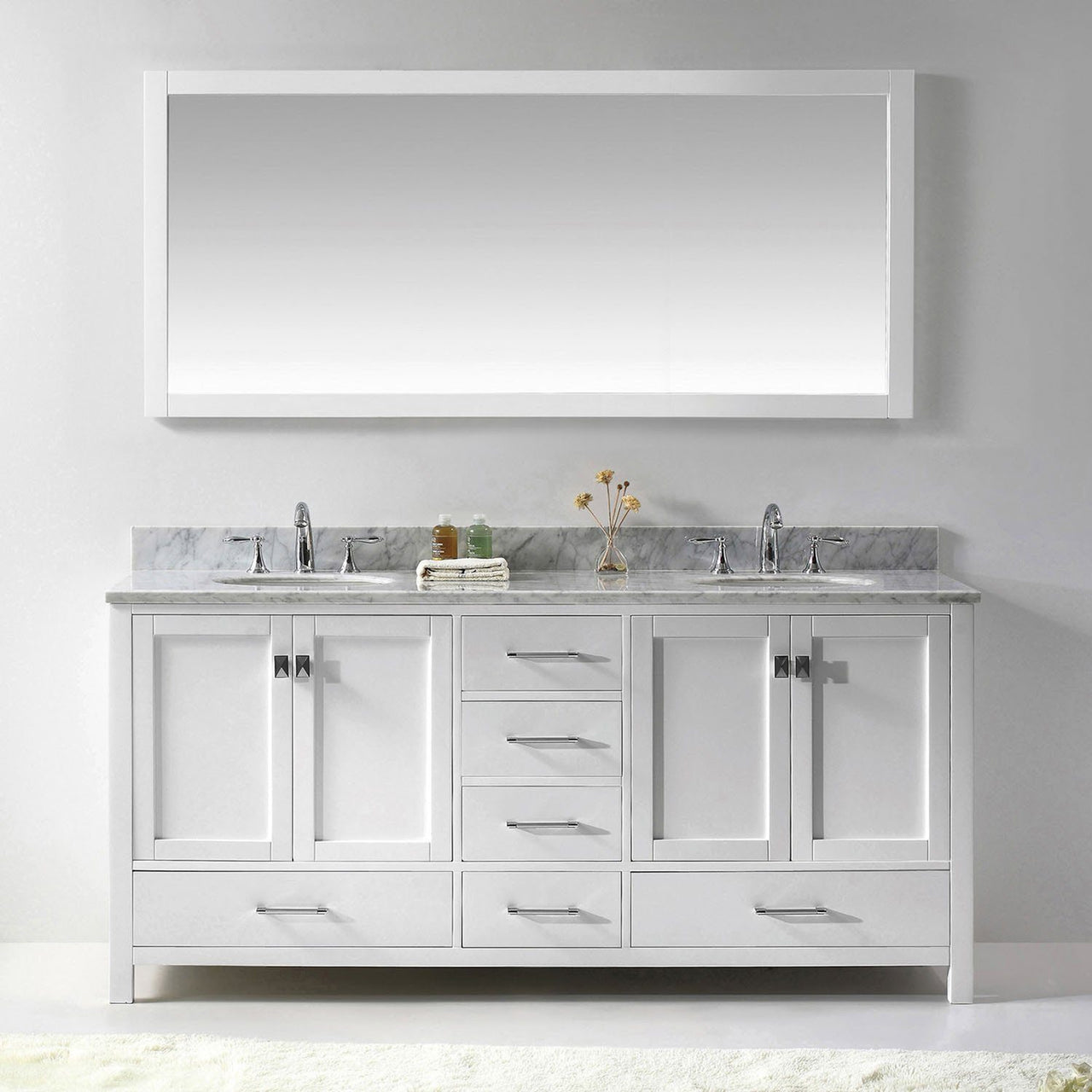 Virtu USA Caroline Avenue 72" Double Round Sink White Top Vanity in White with Mirror Vanity Virtu USA 