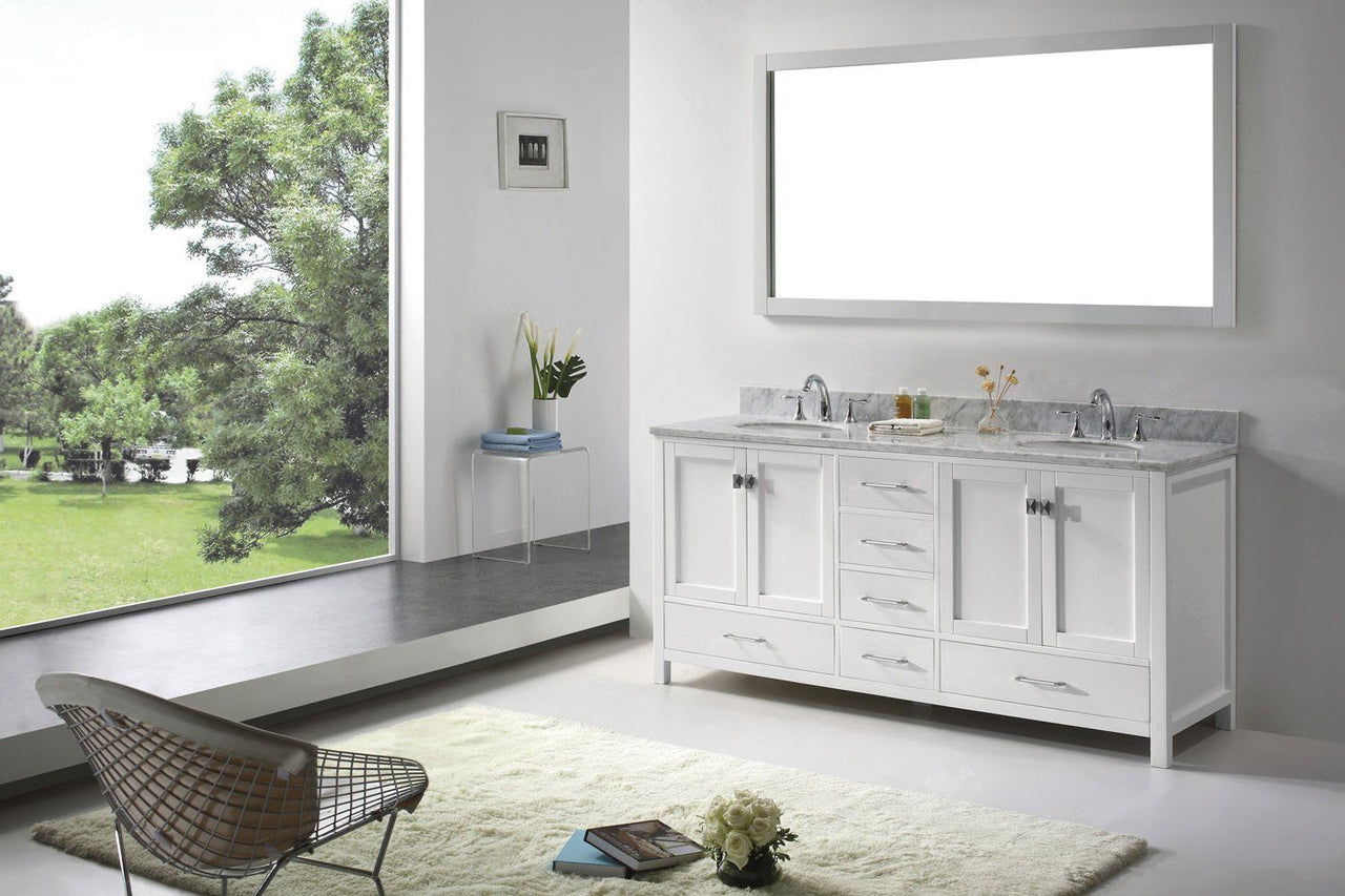 Virtu USA Caroline Avenue 72" Double Round Sink White Top Vanity in White with Mirror Vanity Virtu USA 