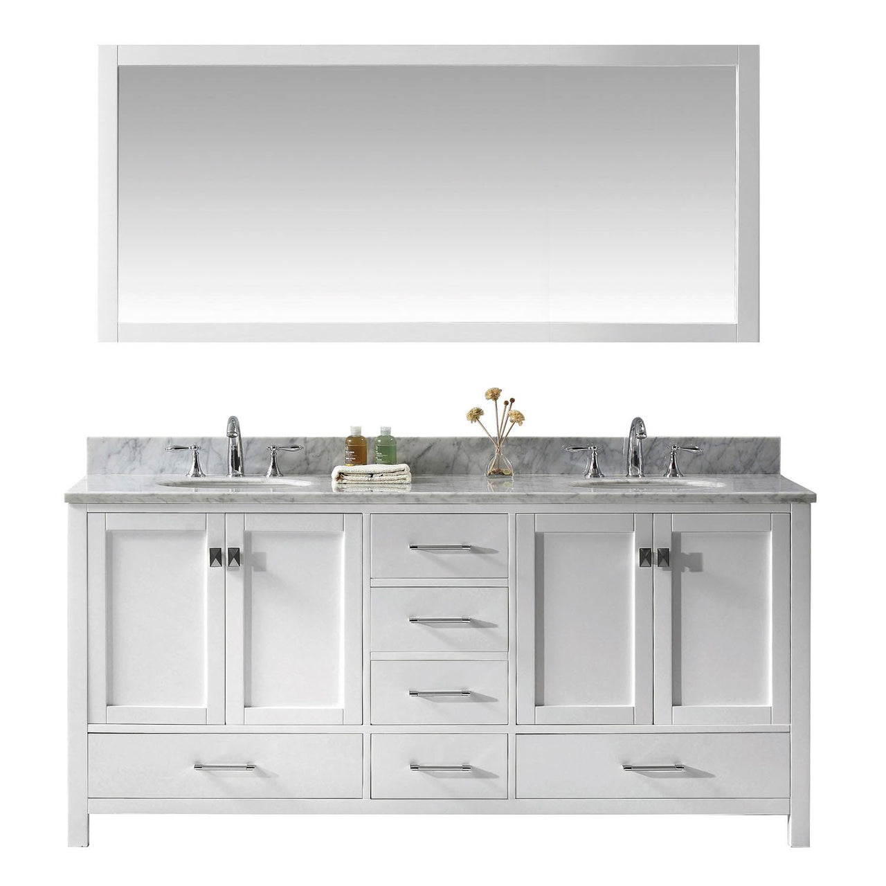 Virtu USA Caroline Avenue 72" Double Round Sink White Top Vanity in White with Mirror Vanity Virtu USA 