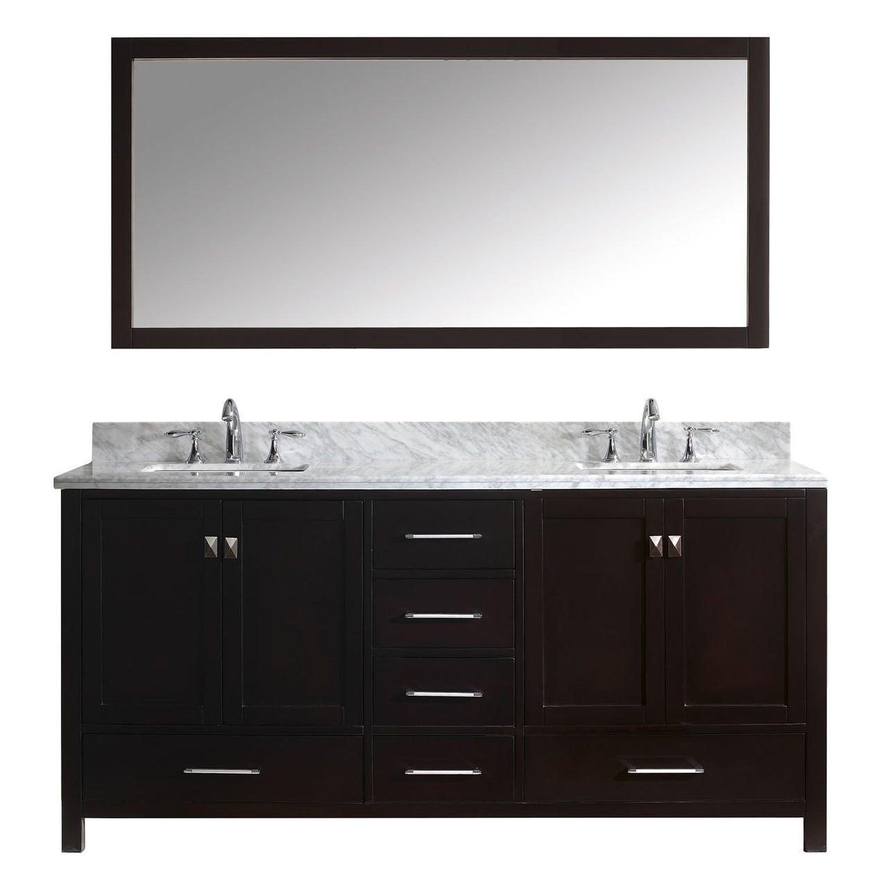 Virtu USA Caroline Avenue 72" Double Square Sink Espresso Top Vanity in Espresso with Mirror Vanity Virtu USA 