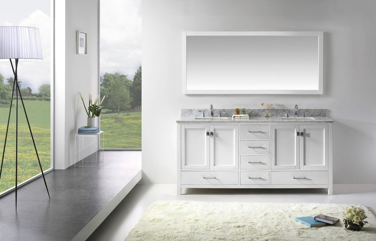 Virtu USA Caroline Avenue 72" Double Square Sink White Top Vanity in White with Mirror Vanity Virtu USA 