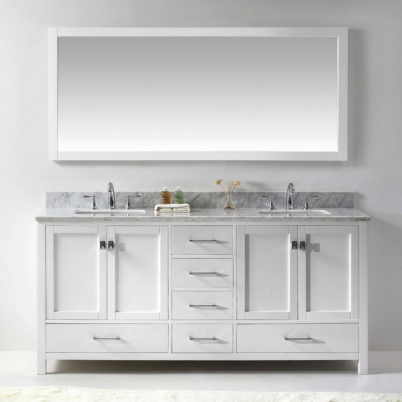 Virtu USA Caroline Avenue 72" Double Square Sink White Top Vanity in White with Mirror Vanity Virtu USA 