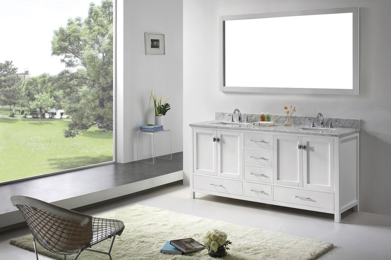 Virtu USA Caroline Avenue 72" Double Square Sink White Top Vanity in White with Mirror Vanity Virtu USA 